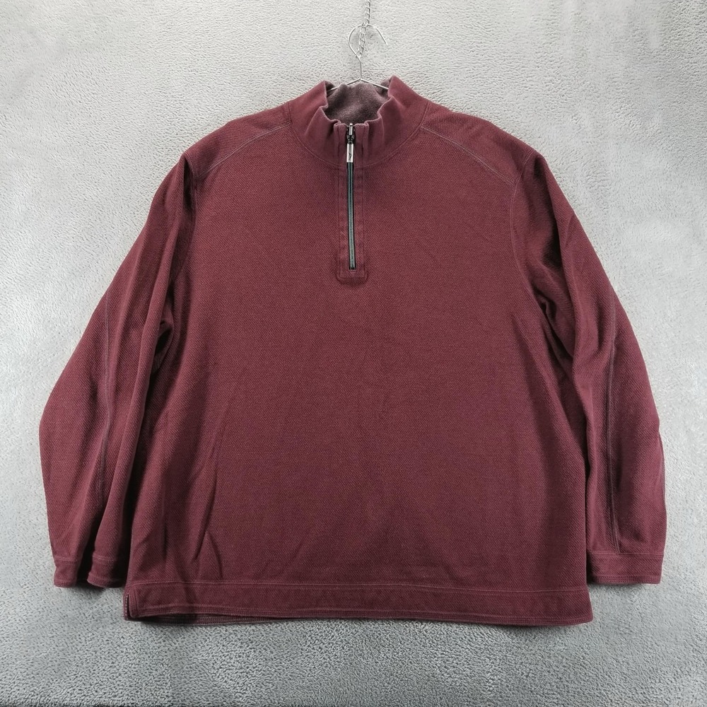 Tommy Bahama Sweater Mens 2XL Red‎ Reversible Quarter Zip Mock Neck Pullover